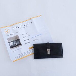 Vintage Gucci Black Leather Long Bifold Flap Silver-Tone Hardware Wallet